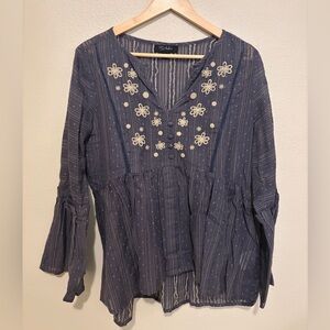 Floral Embroidered V-Neck Blouse